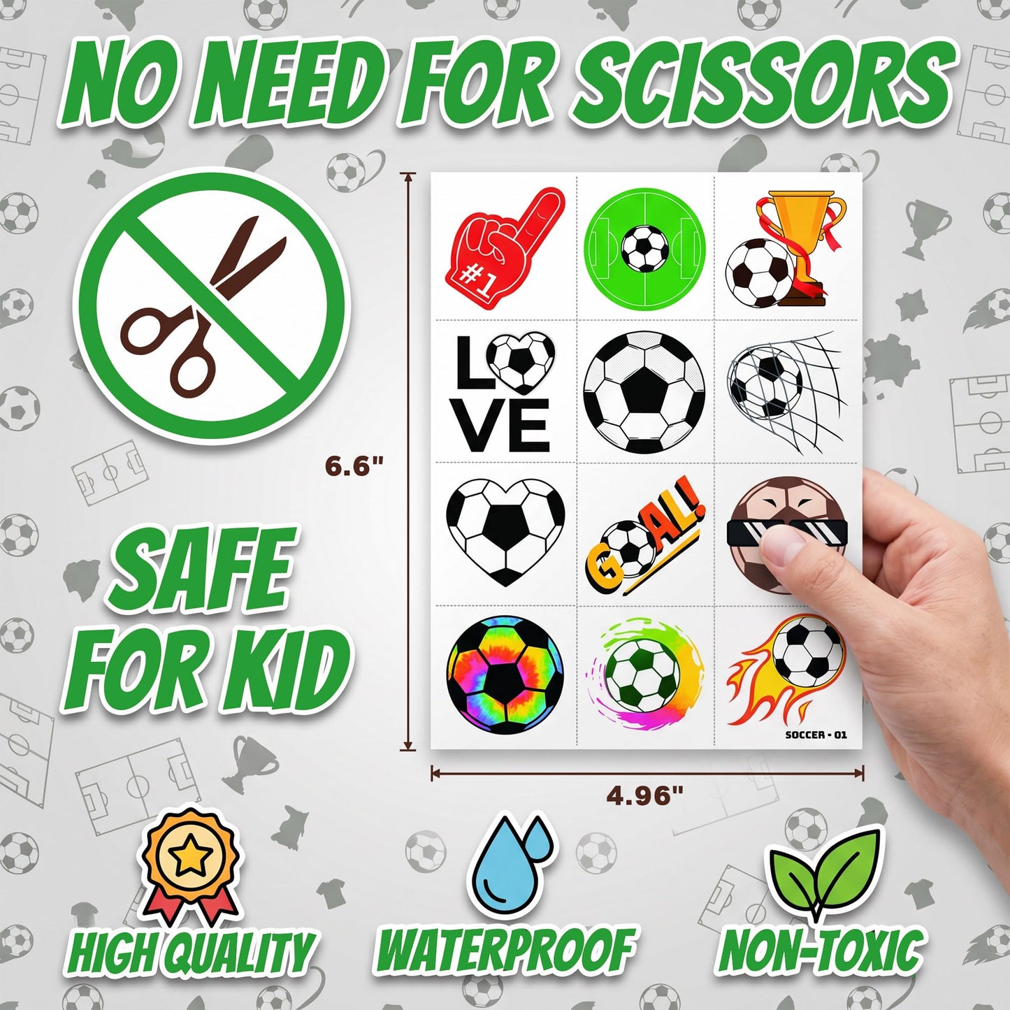 96 PCS Soccer Temporary Tattoos for Kids - Soccer Party Favors &