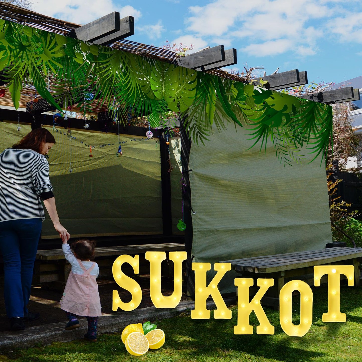 Aurelema 6 Pcs Happy Sukkot Decorations Sukkot Large LED Letter Sign 8.3 Inch LED Lights Battery Powered Table Decorations for Party Gift Tabletop Sukkah
