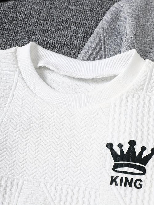 Fdqin Boy Fall Clothing 6 Packs Long Sleeve Sweatshirts Casual Pants Set White/Grey/Black 7-8 Years