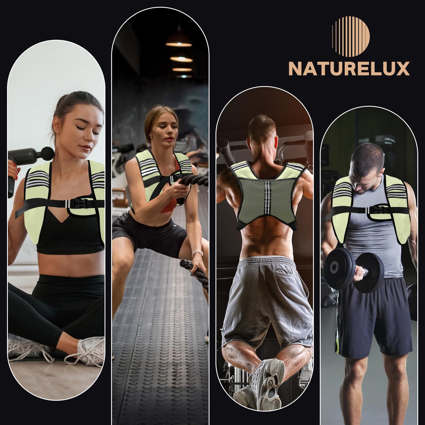 NATURELUX Weighted Vest with Reflective Stripe and Adjustable Buckle Straps, Pale Green, 10 lbs