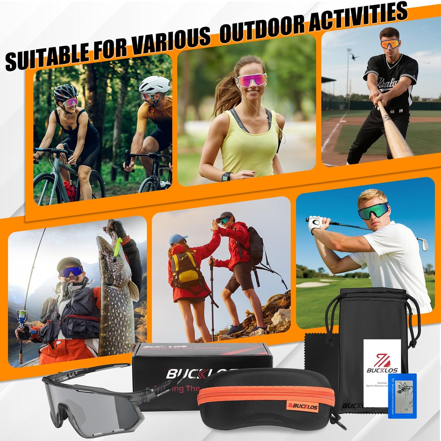 BUCKLOS Polarized Cycling Running Sunglasses for Men Women UV400 Protection,TR90 Sun Glasses for Bike Baseball Sports Safety