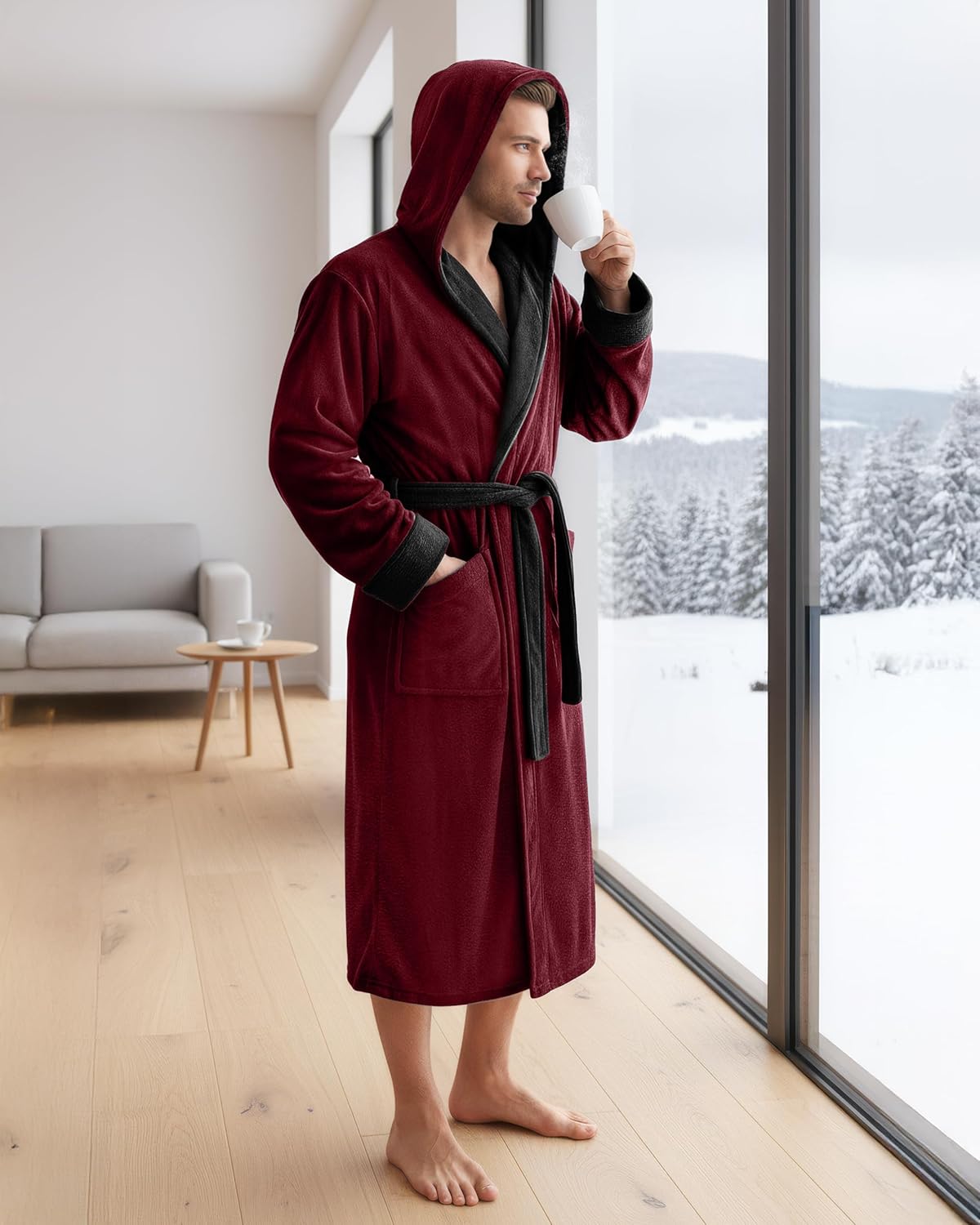 NY Threads Men's Hooded Robe - Luxury Plush Fleece Bathrobe for Spa Comfort | Perfect Gift Idea