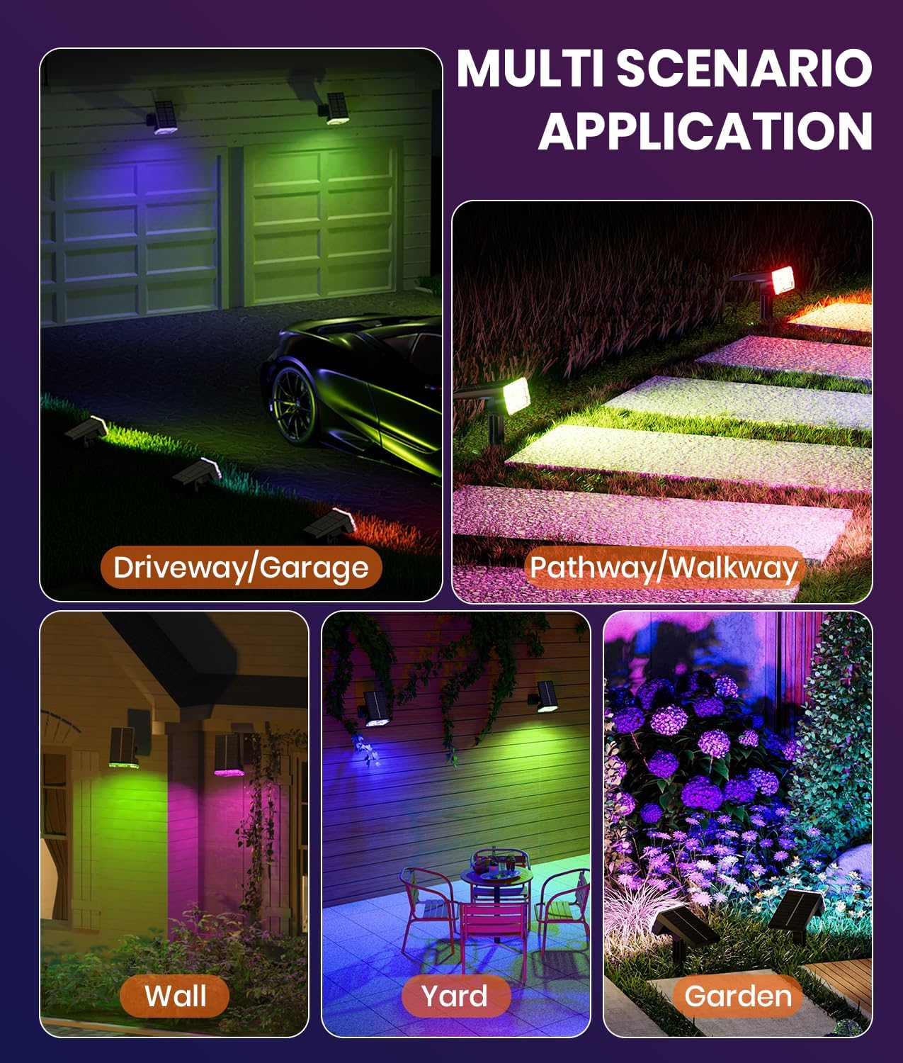 Adjustable Solar Spot Lights Outdoor - 3 Color Modes, IP67 Waterproof, 2-in-1 Wall & Pathway Lighting for Garden, Yard, Patio & Landscape