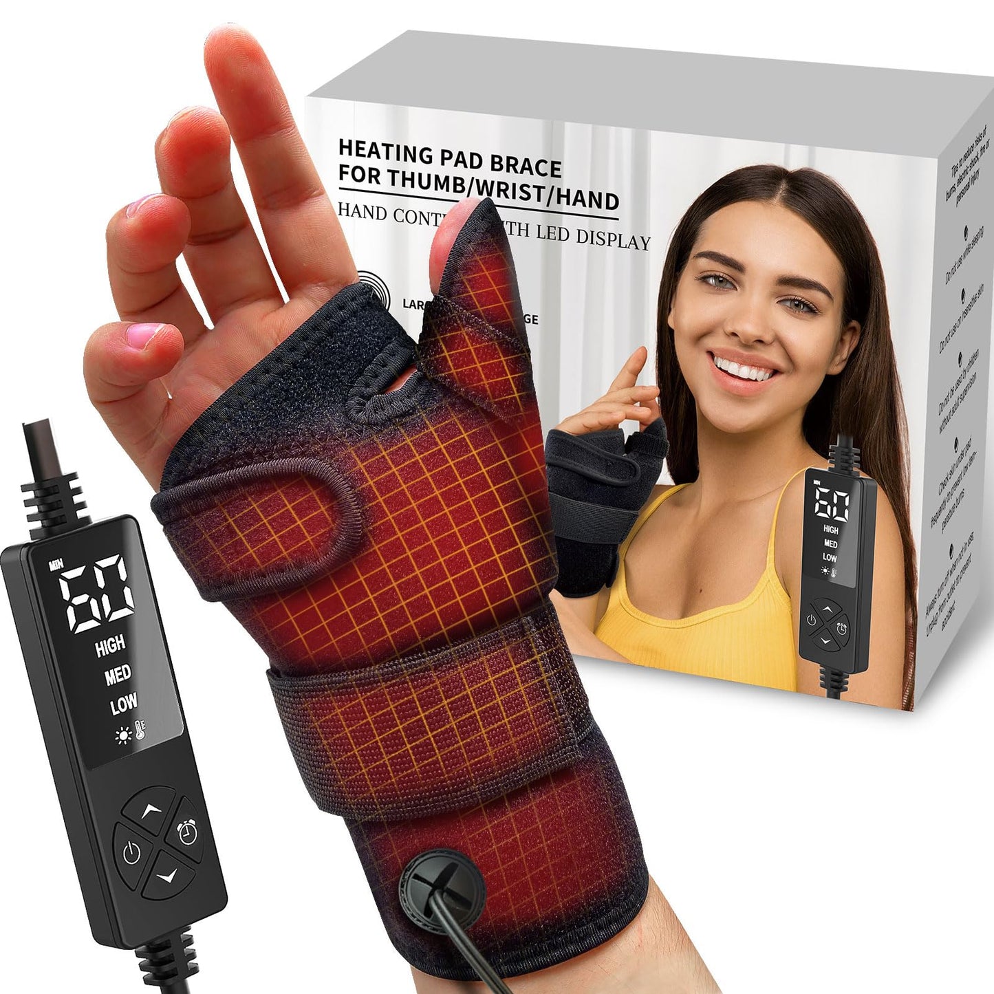 Electric Thumb & Wrist Heating Pad for Hand Arthritis with 3 Heat & 5 Timer Settings, Heated Wrist Wrap for Carpal Tunnel Syndromes, Tendonitis Left/Right Hand Pain Relief(S)