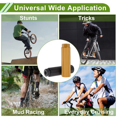 PARSLUCK 4 Pcs Aluminum Alloy Anti-Skid Bike Pegs 100mm Length Bicycle Backseats Stands Cycling Foot Pegs 3/8 Inch Axles Black Gold Tone