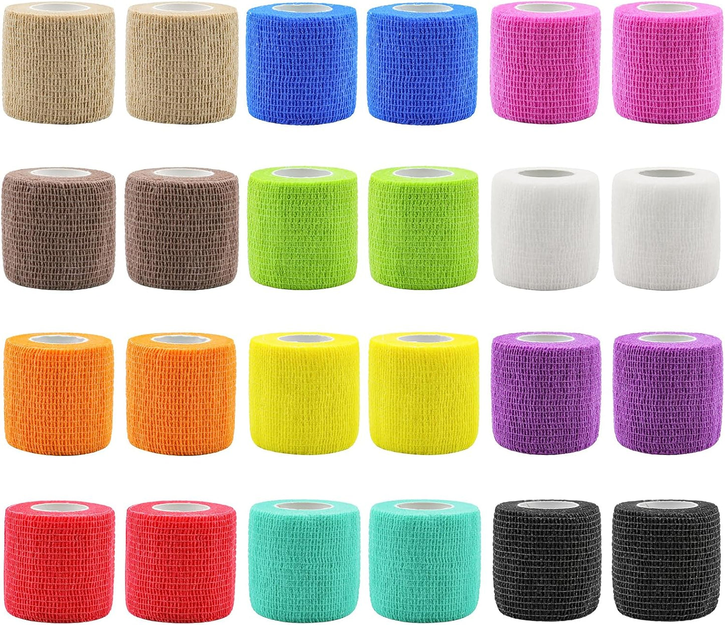 Skiennix Self-Adhesive Bandage Wraps - 24 Pack, 2" x 5 Yards, Breathable Elastic in 12 Colors