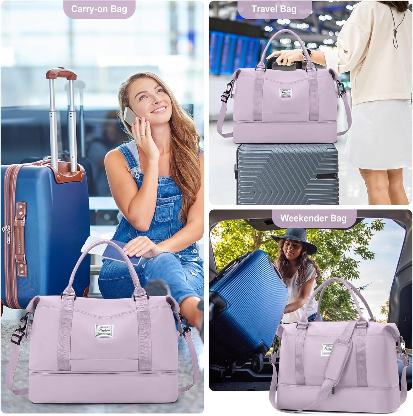 Travel Duffel Bag with Shoes Compartment, Overnight Weekender Bags for Women,Carry on Personal Item Bag