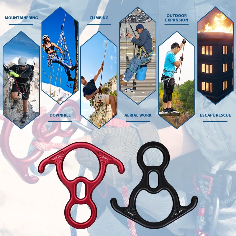 50KN Rescue Figure, 8 Descender Large Bent-Ear Belaying and Rappelling Gear Belay Device Climbing for Rock Climbing Peak Rescue 7075 Aluminum Alloy (Red)