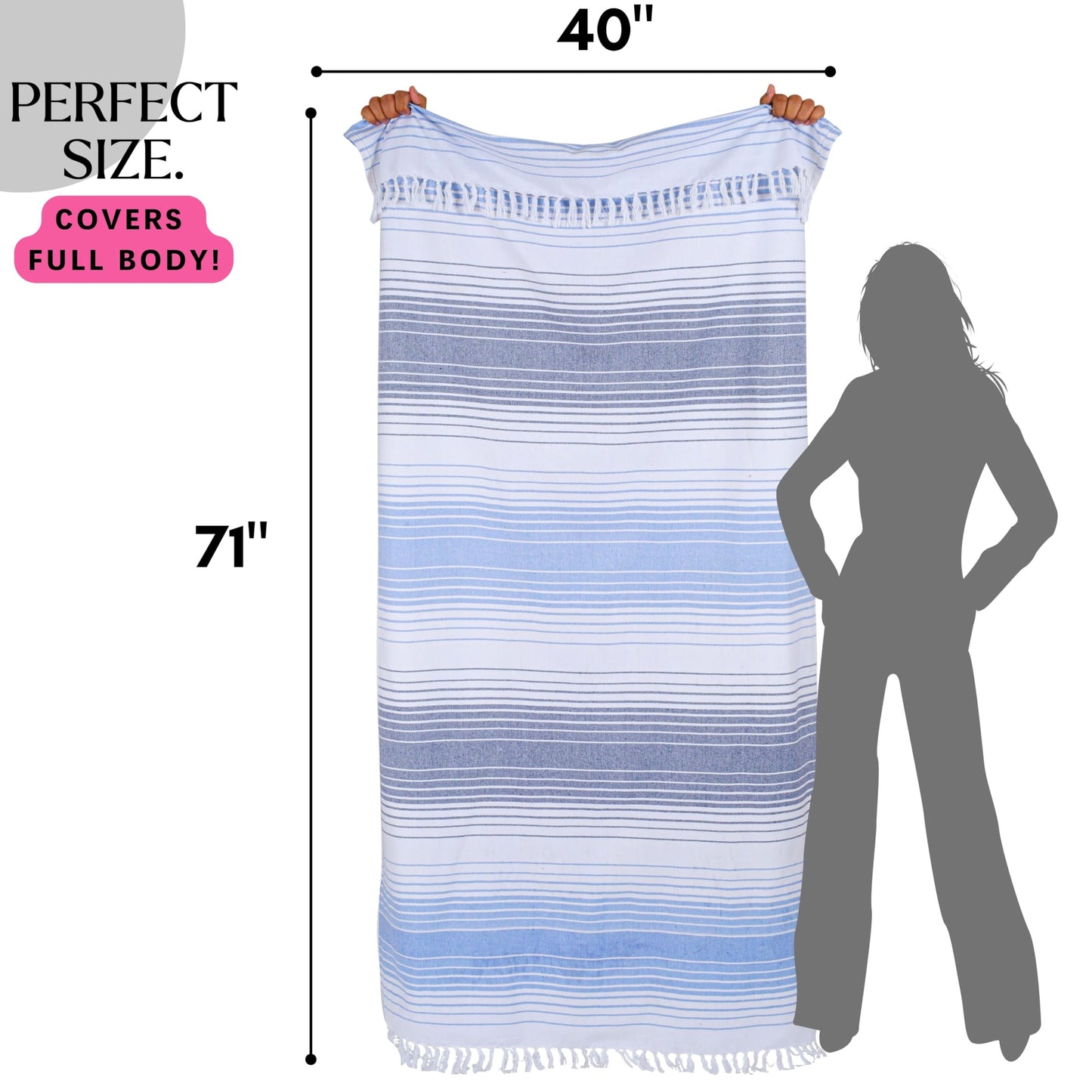 Native Fab Turkish Beach Towels - 6 Pack - Oversized 40"x71" - 100% Cotton, Lightweight, Thin, Quick Dry, Sand Free - Large Striped Towel for Adults, Travel, Bath, Swim, Camp - Multi 6 Colors