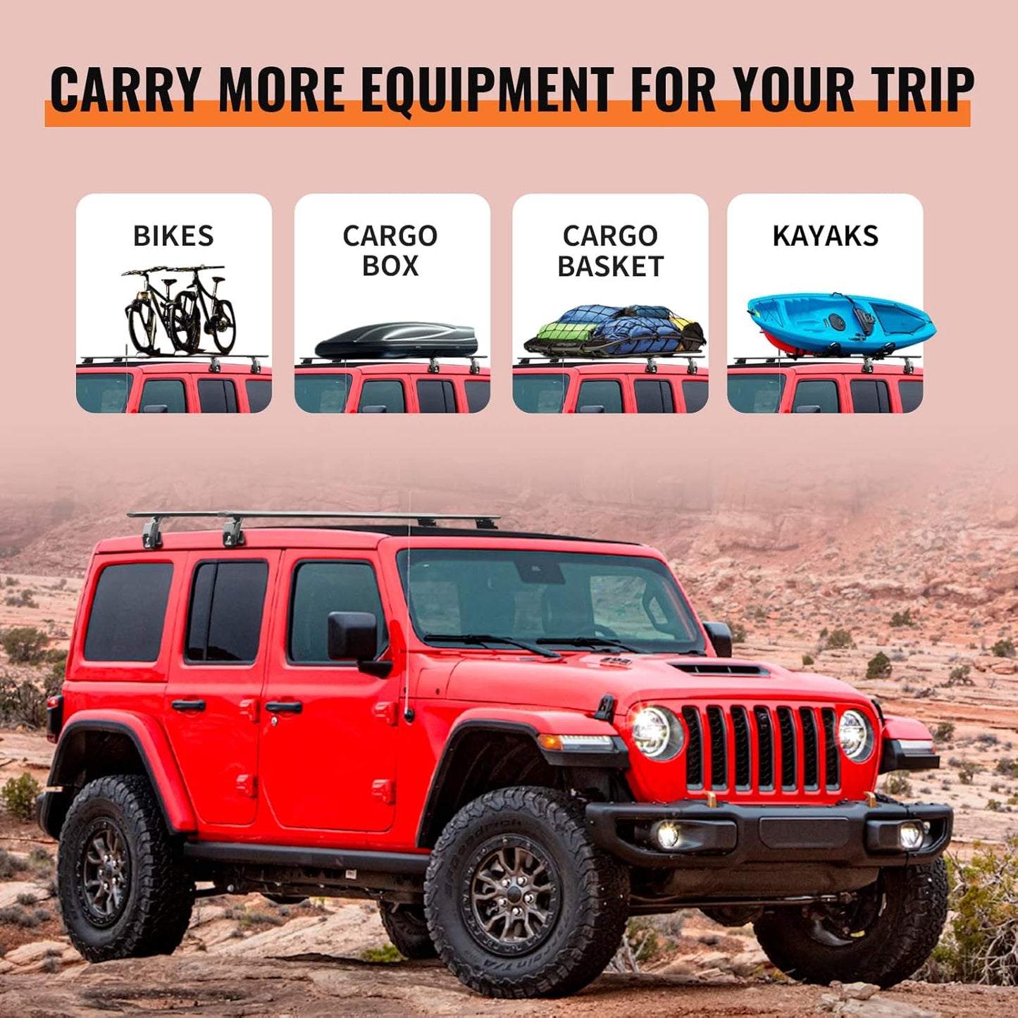Wonderdriver Heavy Duty Roof Rack Cross Bars - 330lb Capacity for Jeep Wrangler JK JL Gladiator JT (2007-2026) | Aluminum Cargo Carrier