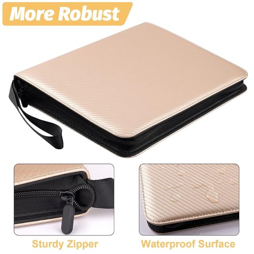 GERMUN Premium Zip Trading Card Binder - 9 Pocket Collector Album for MTG, TCG & Sports Cards | Luxury Gold