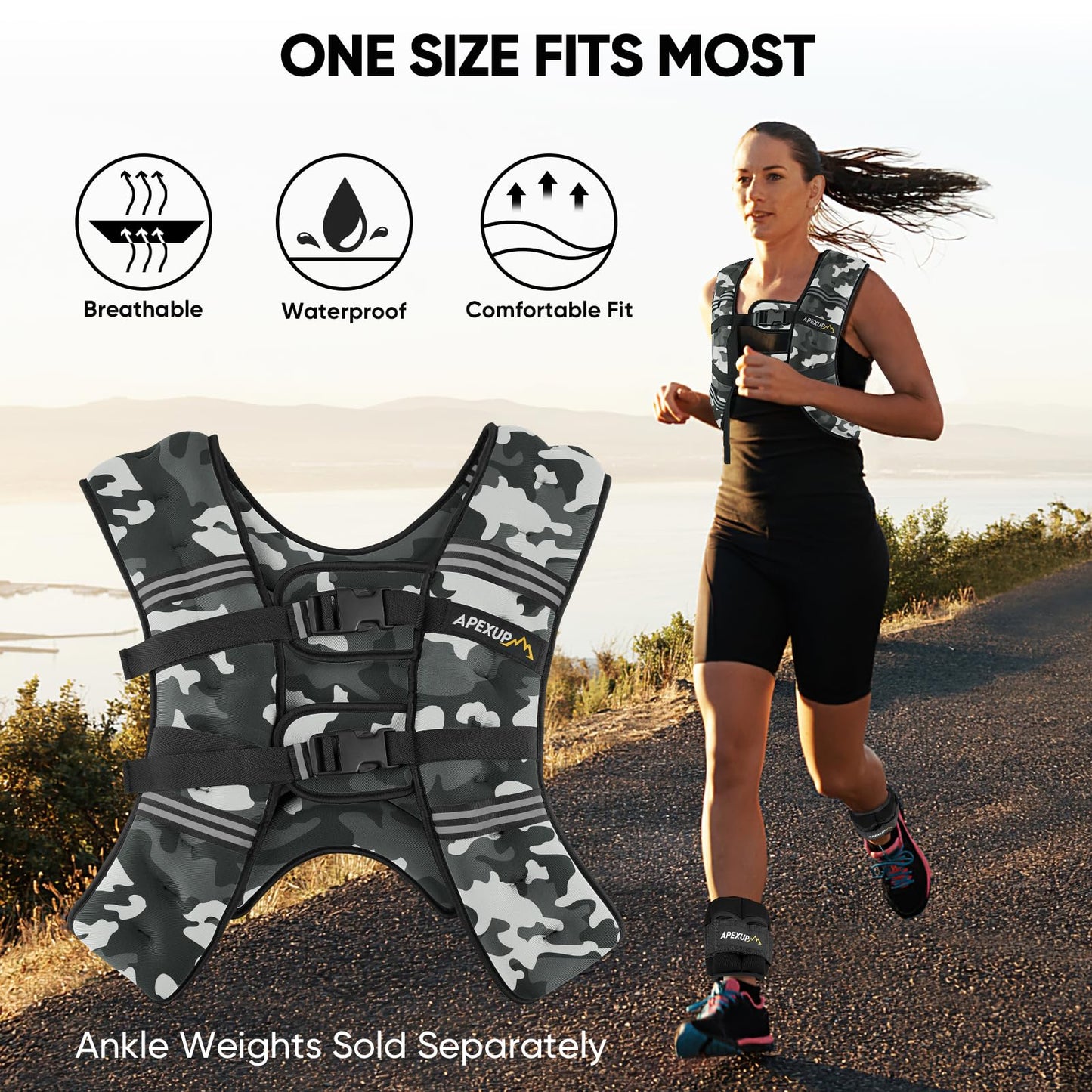 APEXUP 30lbs Weighted Vest Men Women, Weight Vest for Women Workout Equipment for Strength Training Running (Grey Camo)