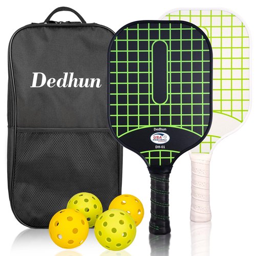Dedhun Pickleball Paddles Set of 2, USAPA Approved Fiberglass Surface Pickleball Set for Men, Women, Kids, Adults, 2 Outdoor Pickleball Balls and 2 Indoor Pickleball, 1 Bag (1Black1White)