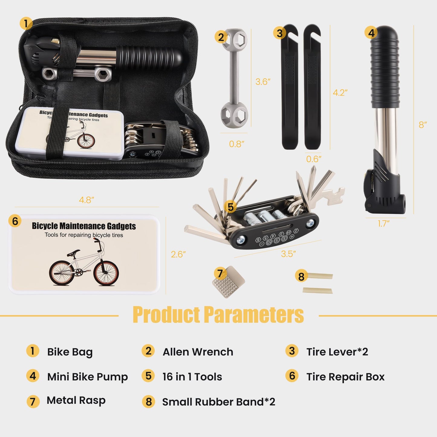AutoViteX 33Pcs Bike Repair Tool Kit with Mini Bicycle Pump, 16 in 1 Multi-Tool, 2mm-6mm Allen Wrenches, Bicycle Repair Bag Used for Mountain and Road Bikes