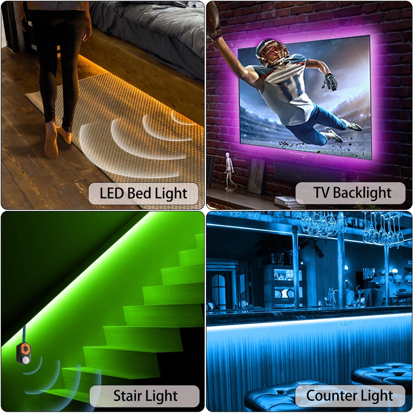 Motion Sensor LED Light Strip 19.68ft Under Bed Lights, RGB 3 Mode Motion Activated Bed Light with Music Sync and Timer, Dimmable Color Changing LED Lights