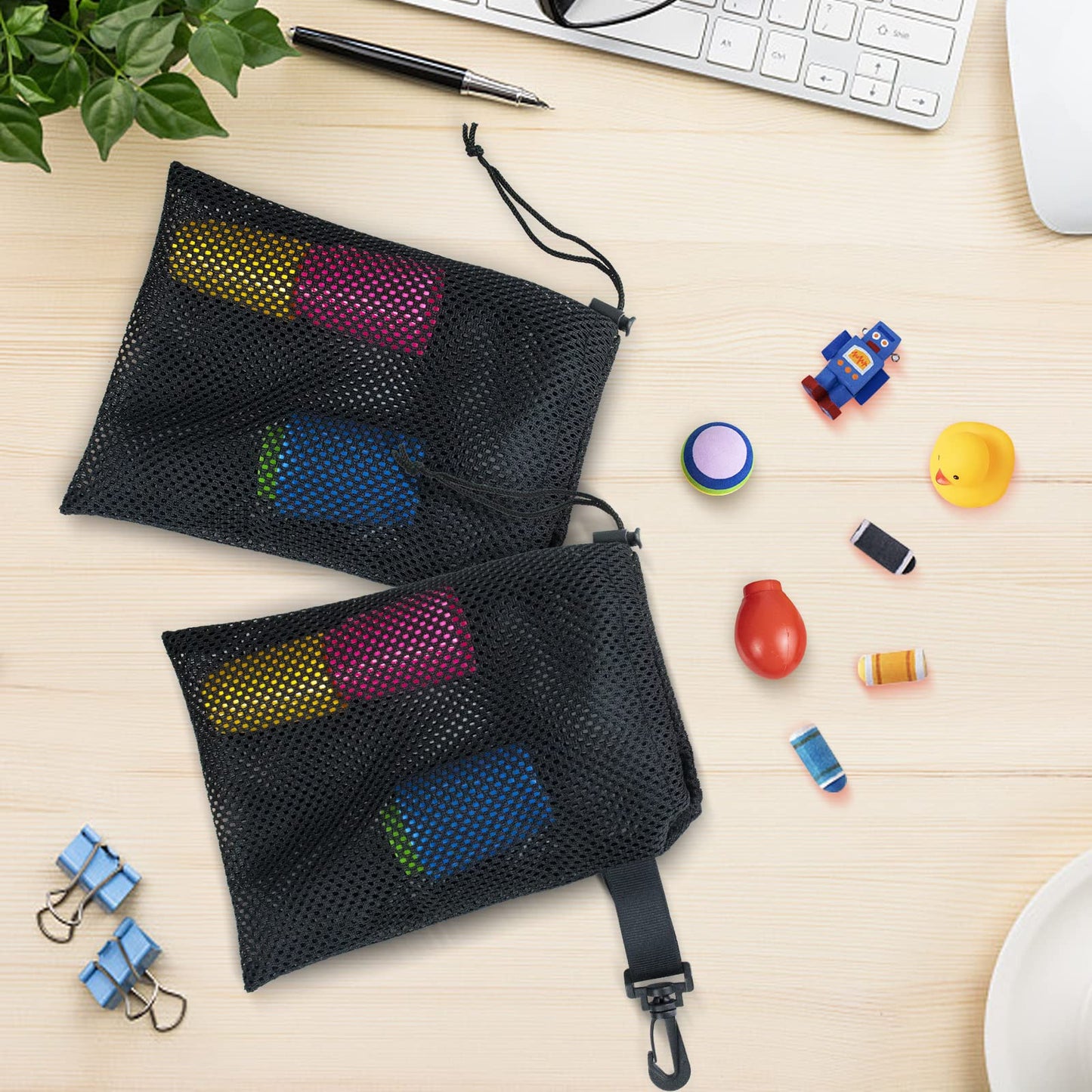 Riuog 10 PCS With Clips Mesh Drawstring Bags, Portable Nylon Storage Bags for toy,Sports Storage,Outdoor activities etc. (5.9x7.9in)