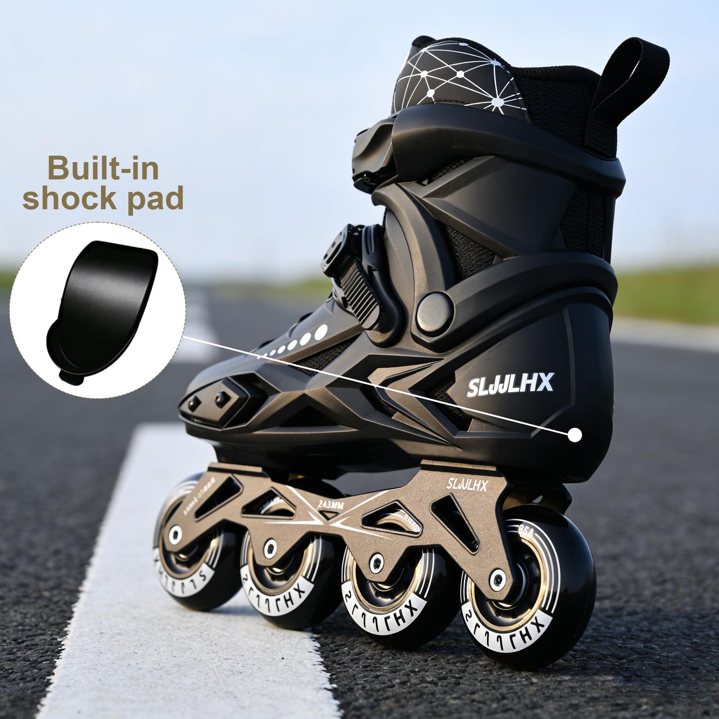 Inline Skates for Men Women,Performance Fitness Roller Skates Blades Adult Male Female, Comfortable Breathable Racing Skates with Washable Lining, Beginner Unisex,Outdoor/Indoor,Black