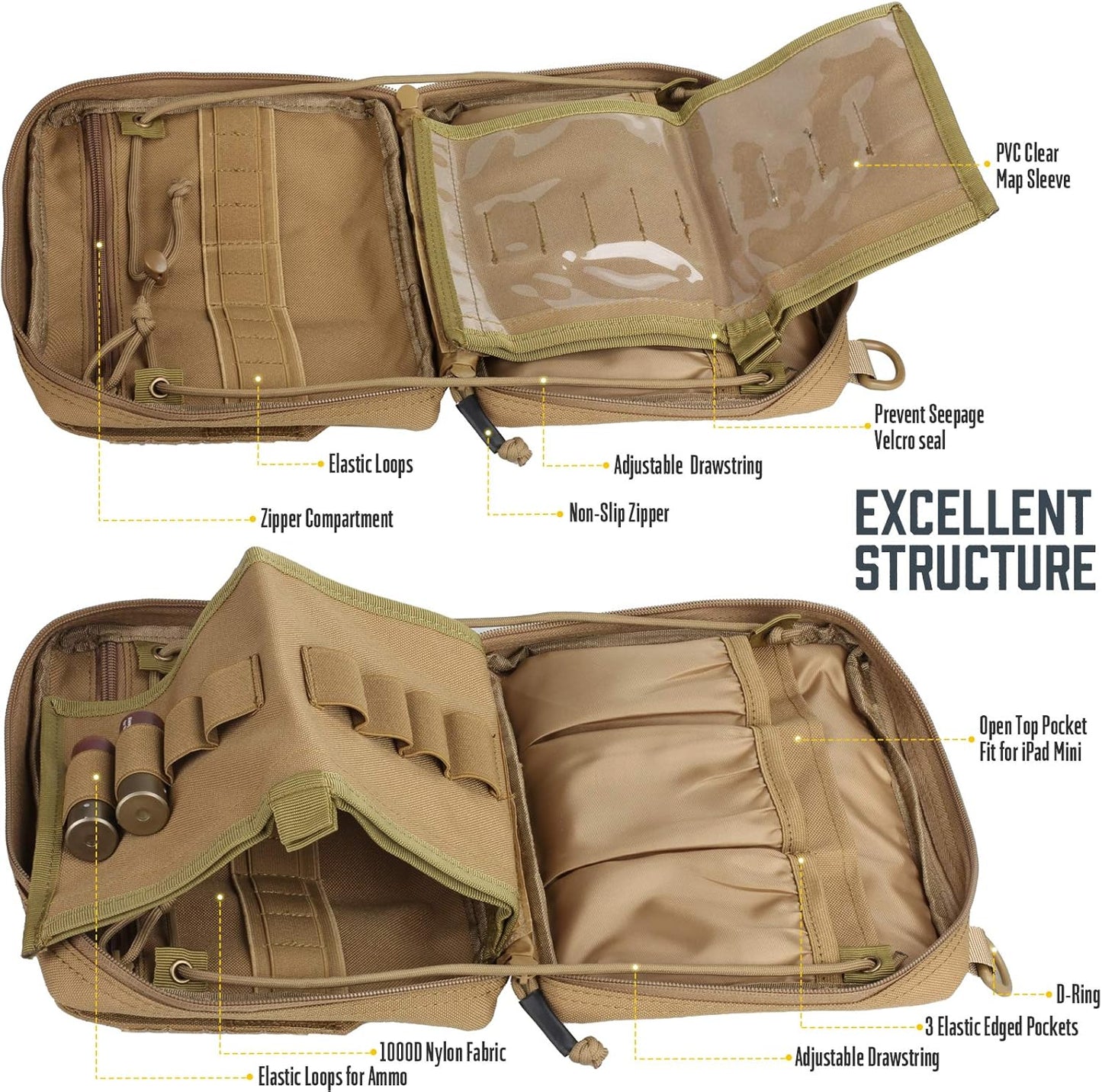 WYNEX Tactical Admin Pouch - Tri-Fold Design, MOLLE Tool Organizer & First Aid Utility Bag | Includes U.S.A Flag Patch