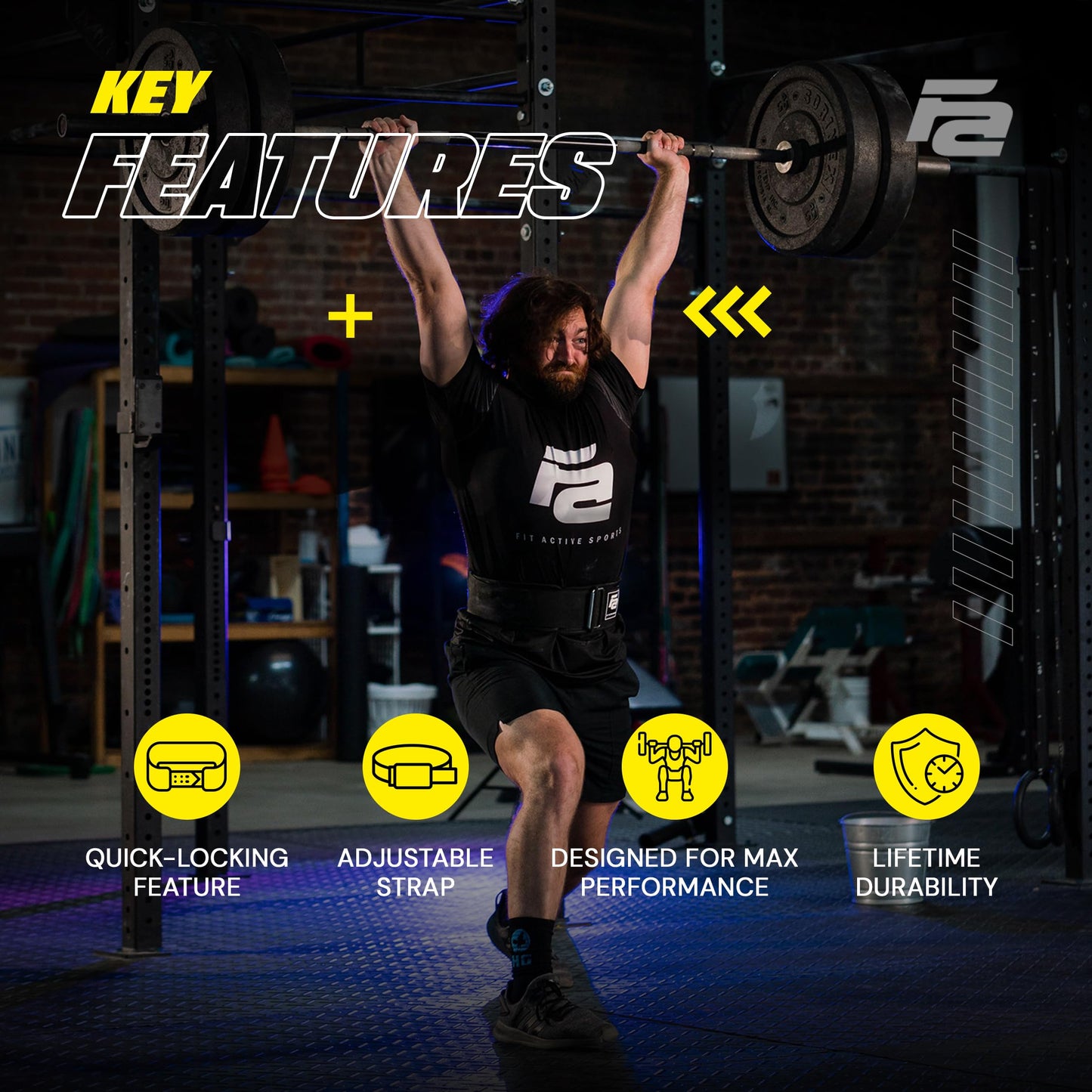 Fit Active Sports Self-Locking Weight Lifting Belt | Premium Weightlifting Belt for Cross Training & Power Lifting | Fast Locking Release Mechanism for Fitness and Power Lifting | Black, Small