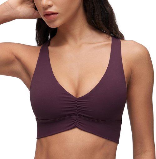 CRZ YOGA Butterluxe Longline Sports Bra for Women - V Neck Padded Crop Top with Wide Straps