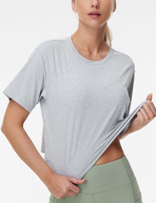 THE GYM PEOPLE Women's Workout Crop Top T-Shirt Short Sleeve Boxy Yoga Running Cropped Basic Tee Heather Grey