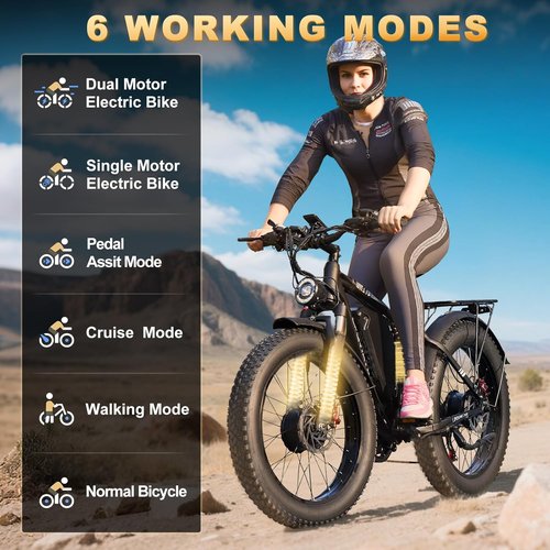 9000W Dual Motor Ebike - 24" Fat Tire Electric Bike for Adults | 45MPH Speed, Long Range 52V 34Ah, Full Suspension