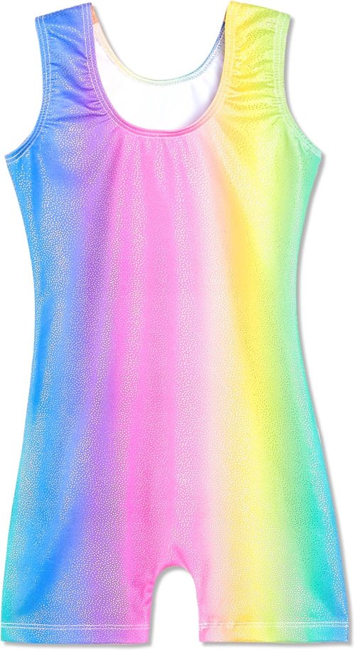 Domusgo Gymnastics Leotards for Girls - Sparkly One-Piece Unitard with Shorts | Pro Kids Size