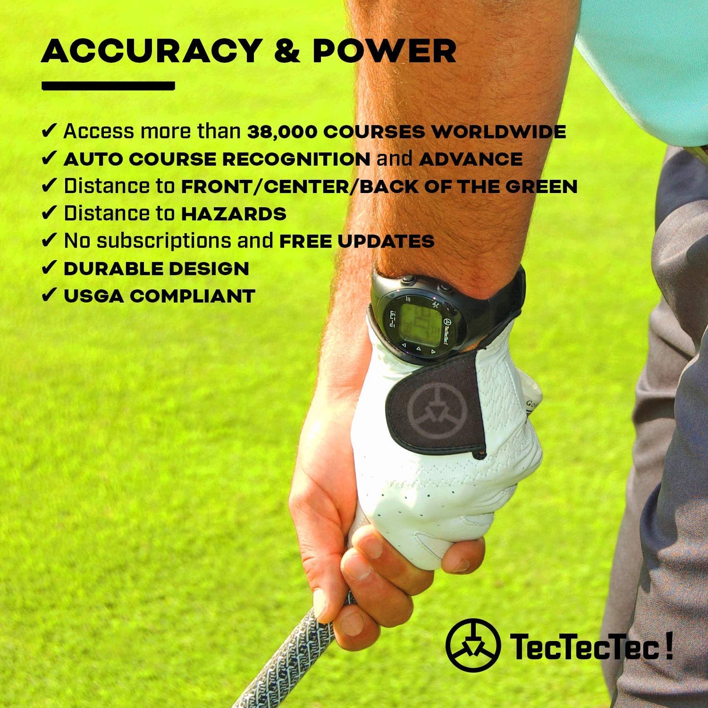 TecTecTec ULT-G Golf GPS Watch – Simple & Easy Distance Watch, No App Required on Course, Front/Back/Middle Distances, 38,000+ Courses Preloaded, Lightweight & Water-Resistant – Black