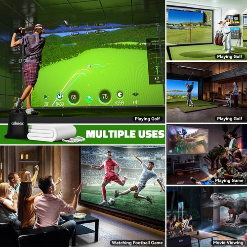 Golf Simulator Impact Screen: Ultra Clear Golf Impact Screen for Home/Indoor/Garage Swing Training - Thickened Golf Practice Net with 36pcs Grommet Holes, 7ft x 7ft