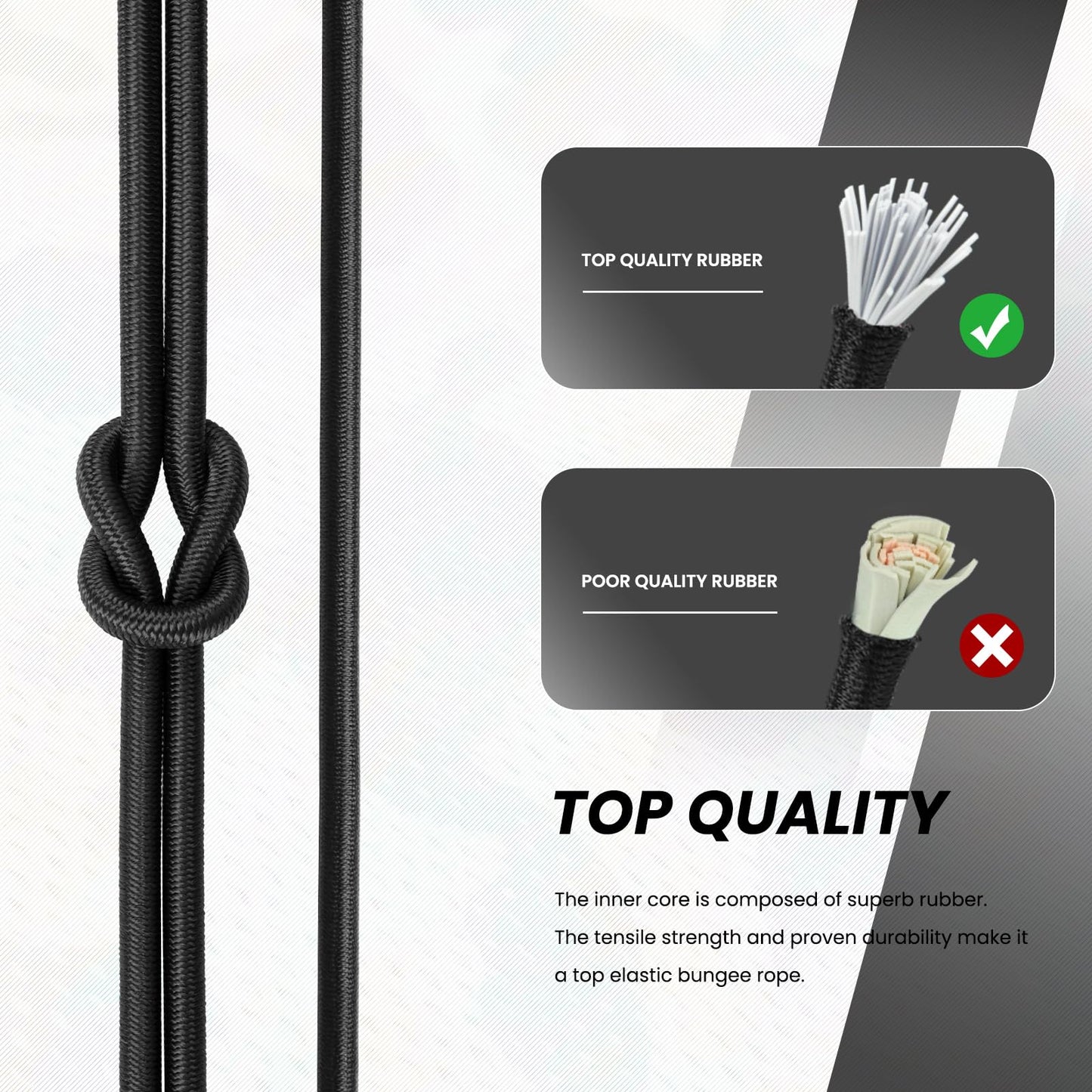 Abma Cord Bungee Cord 1/8in x 50ft Elastic Shock Cord 100% Stretch Elastic Bungee Rope for Tarpaulin, Trailer, Backpack, Tent Pole, Kayak - Black