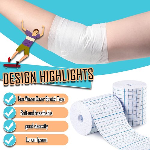 Nuanchu 2 Rolls Non-Woven Stretch Tape Breathable Bandage Tape Cohesive Wrap Roll Film (White,4 Inch X 10.94 Yard)