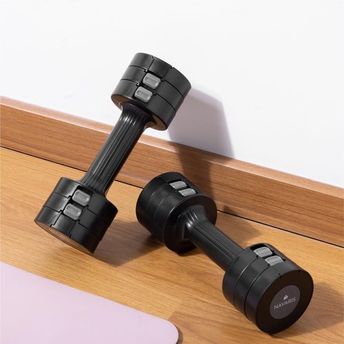 Navaris Adjustable Dumbbells Set - Exercise Hand Weights for Women & Men - Compact Free Weight Sets with Non-Slip Grip, Robust ABS Shell - Small Ladies Dumbbell - 1kg to 3.5kg each