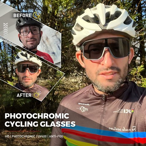KAPVOE Photochromic Cycling Glasses for Men Women Mountain Bike Sunglasses Anti-fog Sunglasses for Outdoor K62