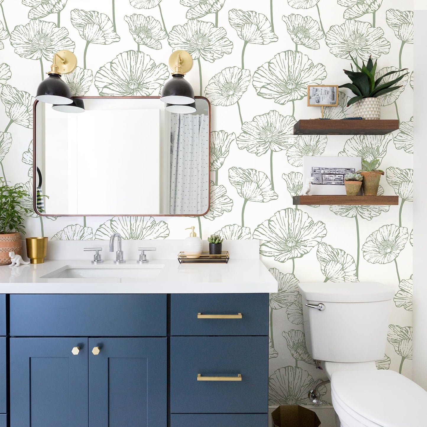 Orainege Floral Peel and Stick Wallpaper Boho Contact Paper Green and White Wallpaper 17.3inx118.1in Self Adhesive Removable Decorative Wall Paper for Bedroom Bathroom Cabinets Decor Vinyl