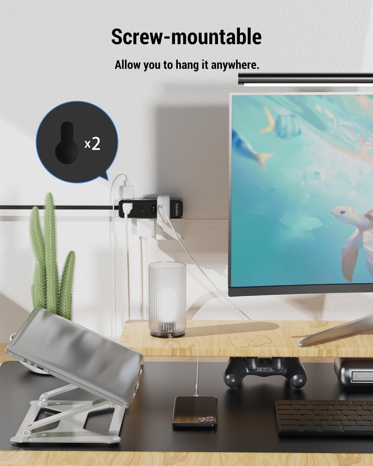 HOPOW Surge Protector Power Strip, 10 Ft Power Strip with 9 Widely AC Outlets, 1700 Joules, Wall Mount 3-Side, Ultra Thin Flat Plug Extension Cord for Travel Home Office College Dorm, Black