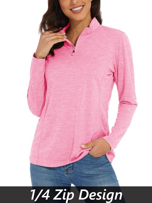 MAGCOMSEN Women's UPF 50+ Sun Shirt - Long Sleeve 1/4 Zip Quick Dry Athletic Top for Hiking & Running