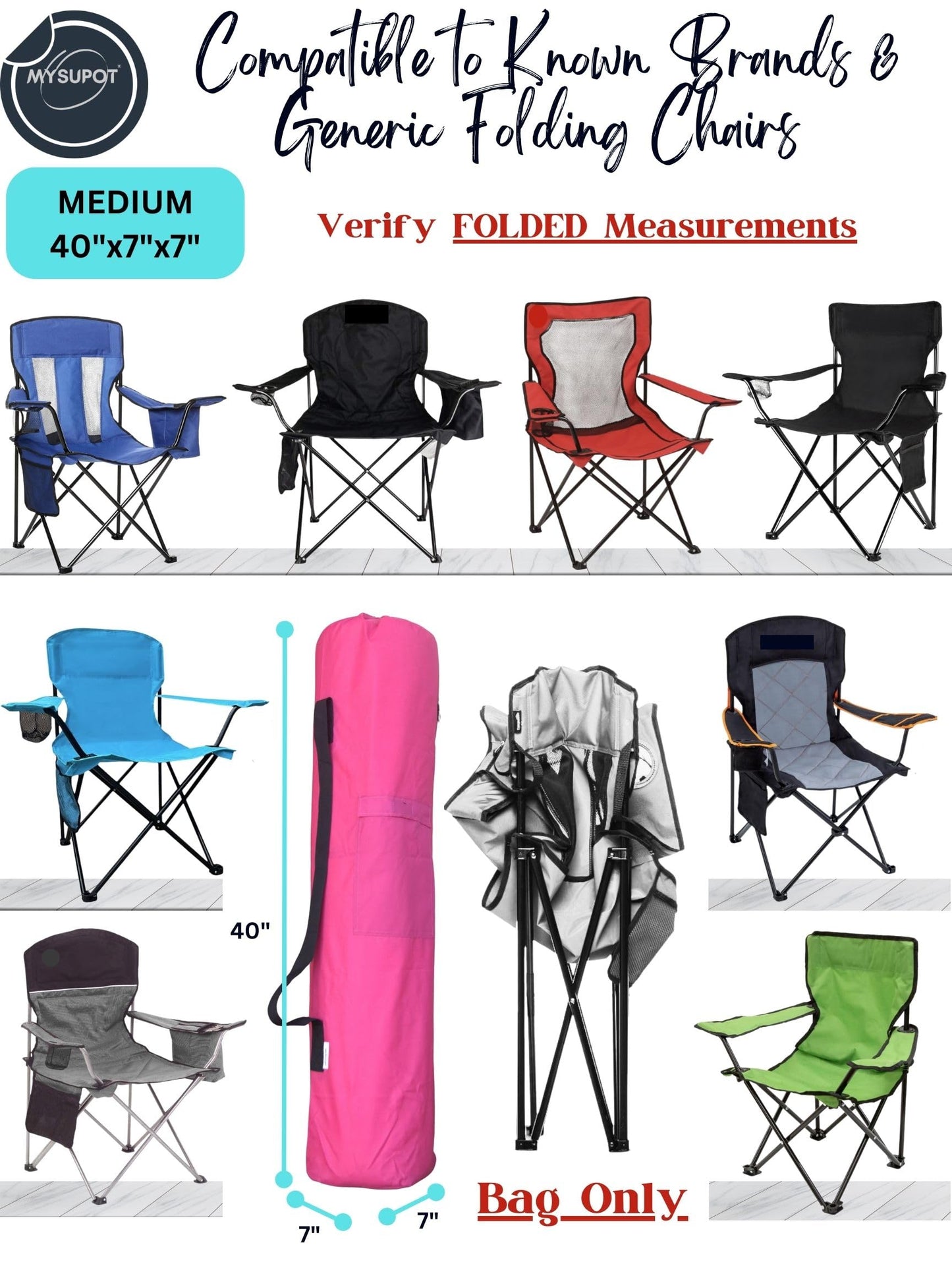 MYSUPOT 40"x7"x7" (Pink, M) Replacement Bag for Folding Camping Chair, Camp Chairs, Hammock, Yoga Mat, Beach Chair, Umbrella, Tent Bag 420D Oxford Polyester Fabric w/Side Pockets