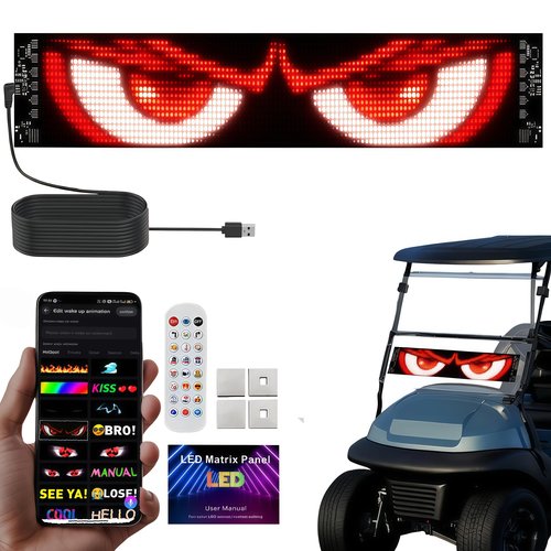 GENOUR AI Voice Controlled LED Eyes for Car Windshield - 23x5in Flexible Golf Cart Devil Eyes Light Sign Programmable via Smartphone App for UTV Truck Golf Cart Decor