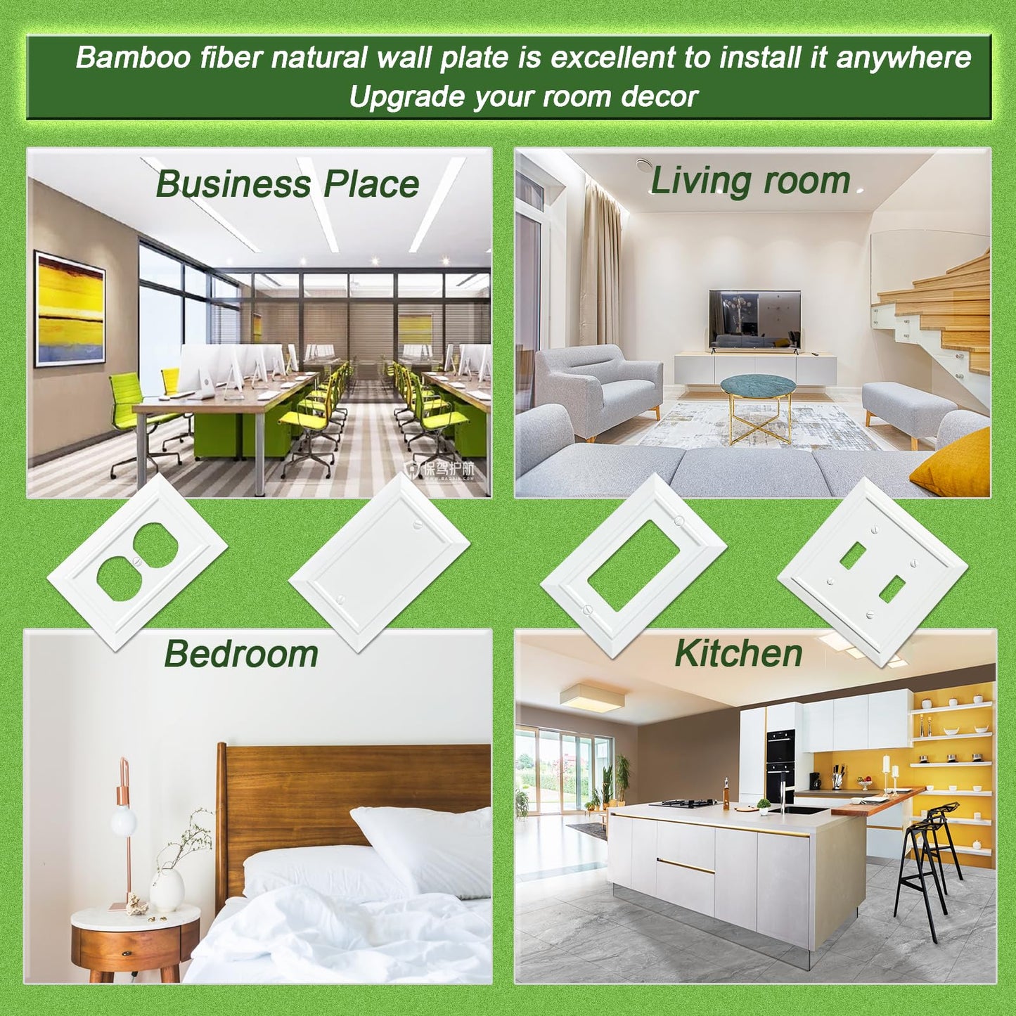 FunKiim Classic Architecture Wall Plates,Light Switch covers, Electrical Outlet Covers, Duplex receptacle wall plates,Mid Size Bamboo Fiber Material Switch plates Pure White (3 Gang Toggle 1PK)