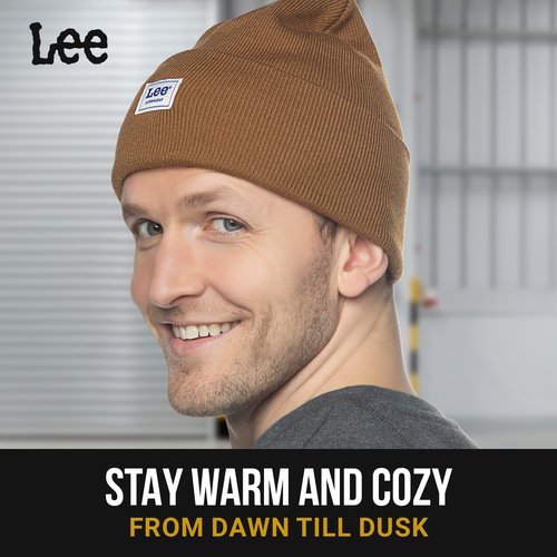 Lee Workwear Men’s Beanie Hats - Men Knit Cuffed Mens Skull Winter Hat, 2 Pack