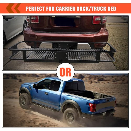 MeeFar Hitch Mount Cargo Carrier Bag Soft Shell 100% Waterproof 15 Cubic Feet (58" 24" 19") Include 8 Reinforced Straps for Truck Pickup All Vehicle with Steel Cargo Basket