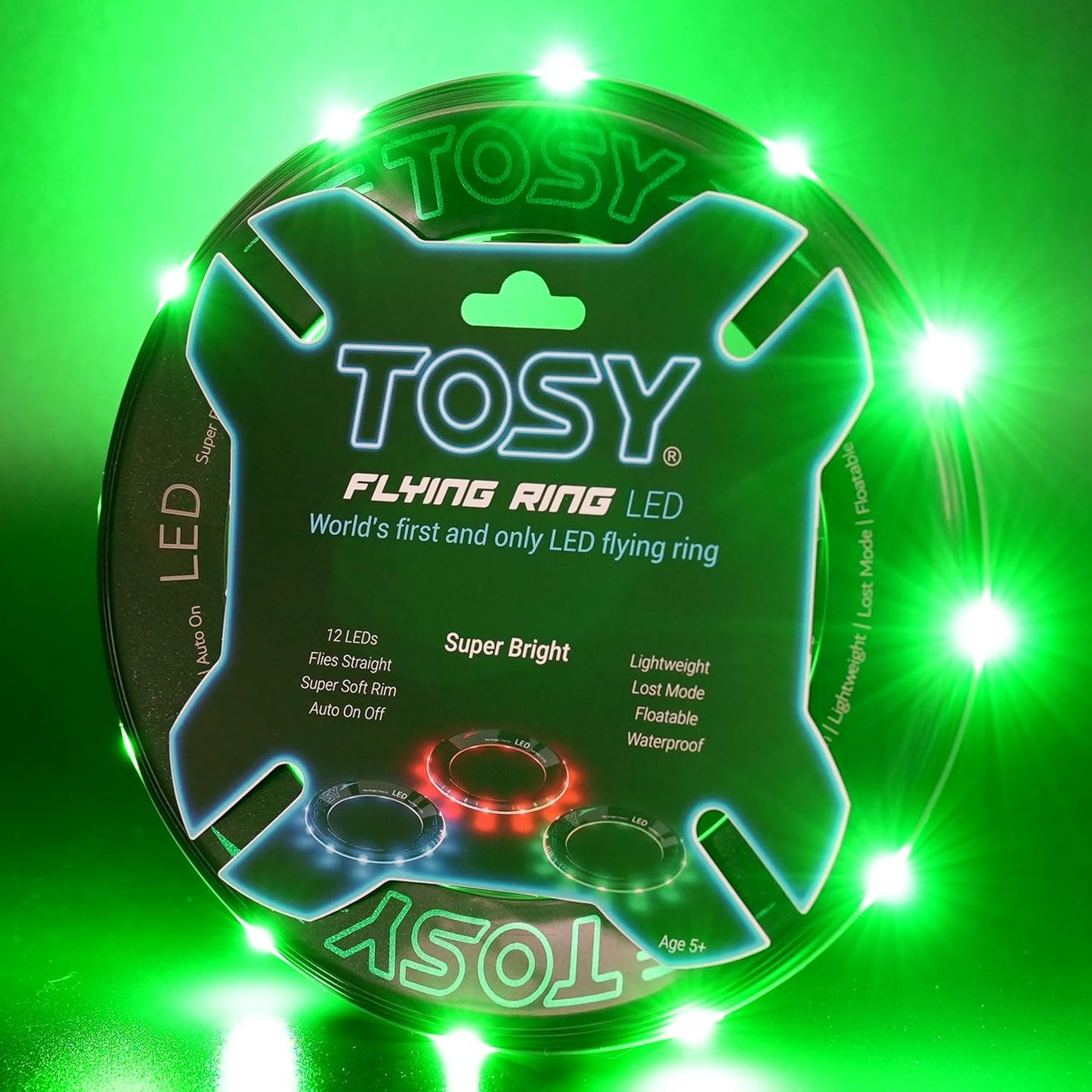 TOSY Flying Ring Bundle - 2 Pack in Blue & Green | Super Bright 12 LEDs for Fun Outdoor Play