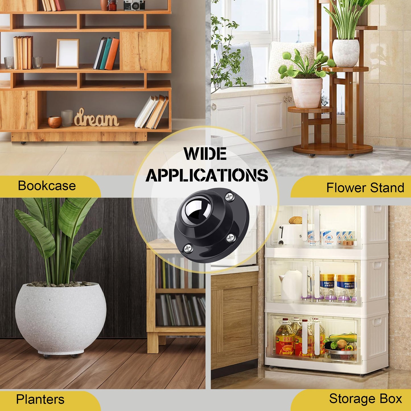 PlusRoc 8 Pack Anti-Rust Wheels Stainless Steel Self Adhesive Caster Wheels for Mop Bucket, Kitchen Appliance Rollers Sliders, Load Capacity 28LBS Per Wheel for Furniture