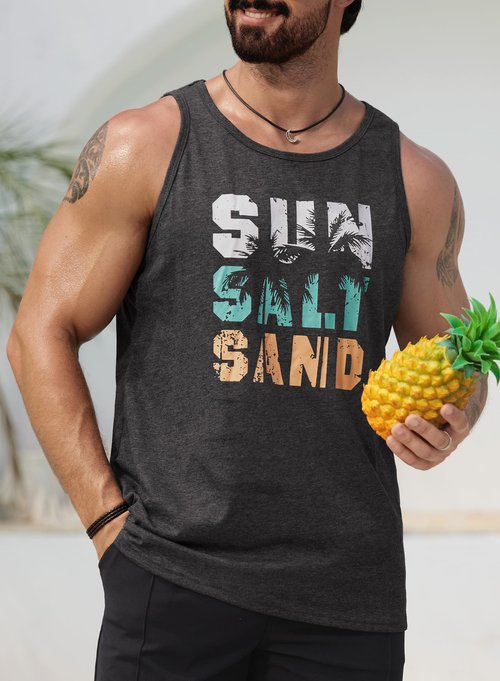 VOGSTART Men's Holiday Soft Stretchy Sleeveless Clothing U-Neck Breathable Tank Top Charcoal