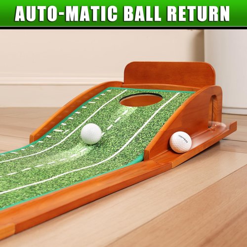 CHAMPKEY Premium Wooden Golf Putting Mat with 3 Golf Putting Gates - Realistic Putting Surface Simulates Real Golf Putting Green - Improve Putting Accuracy and Challenge