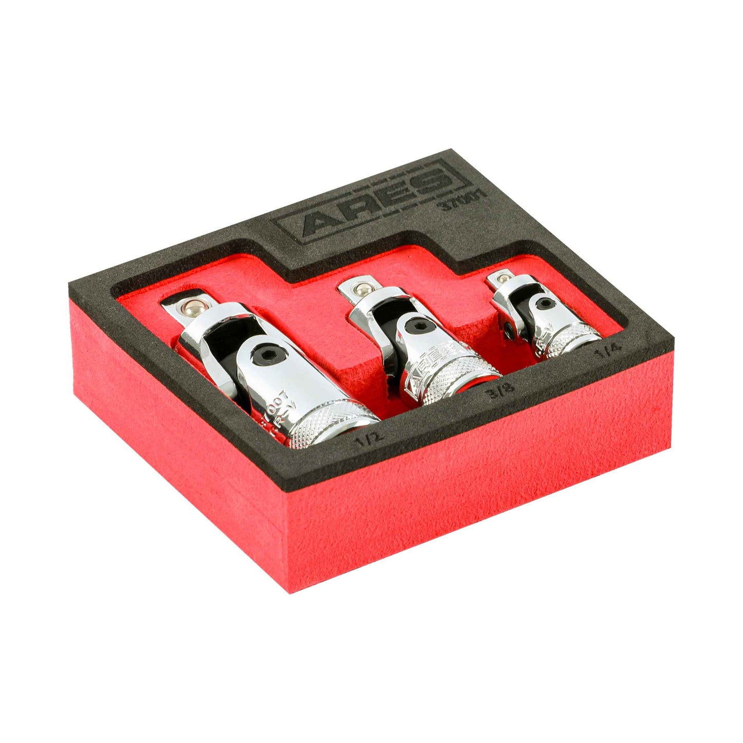 ARES 37001-3-Piece Universal Joint Socket Set - Includes 1/4-Inch, 3/8-Inch, and 1/2-Inch Drive U-Joints - EVA Foam Holder