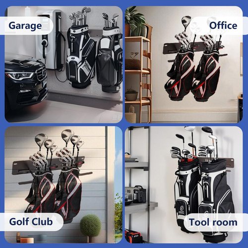 Ecomlively Golf Bag Holder -Golf Bag Wall Mount, Golf Club Storage Organizer for Garage,Golf Bag Storage Rack with PVC Rubber Hooks, Golf Club Organizer for Bag, Wall Hanging Golf Gag Storage, Black