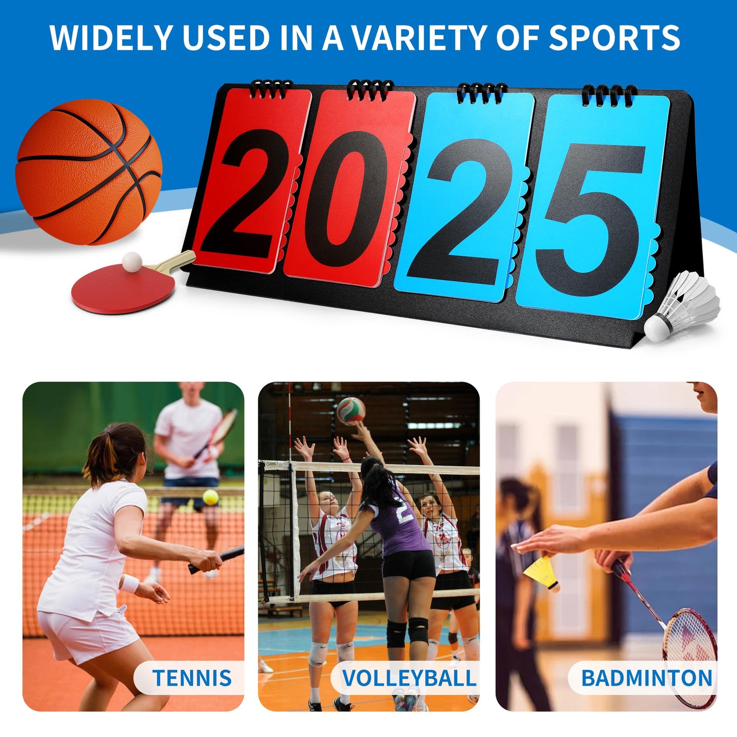 ShYeenei Scoreboard Score Flipper for Basketball/Baseball/Volleyball/Soccer/Softball, Portable Manual Flip Score Keeper with Detachable Numbers, 4-Digit Counter