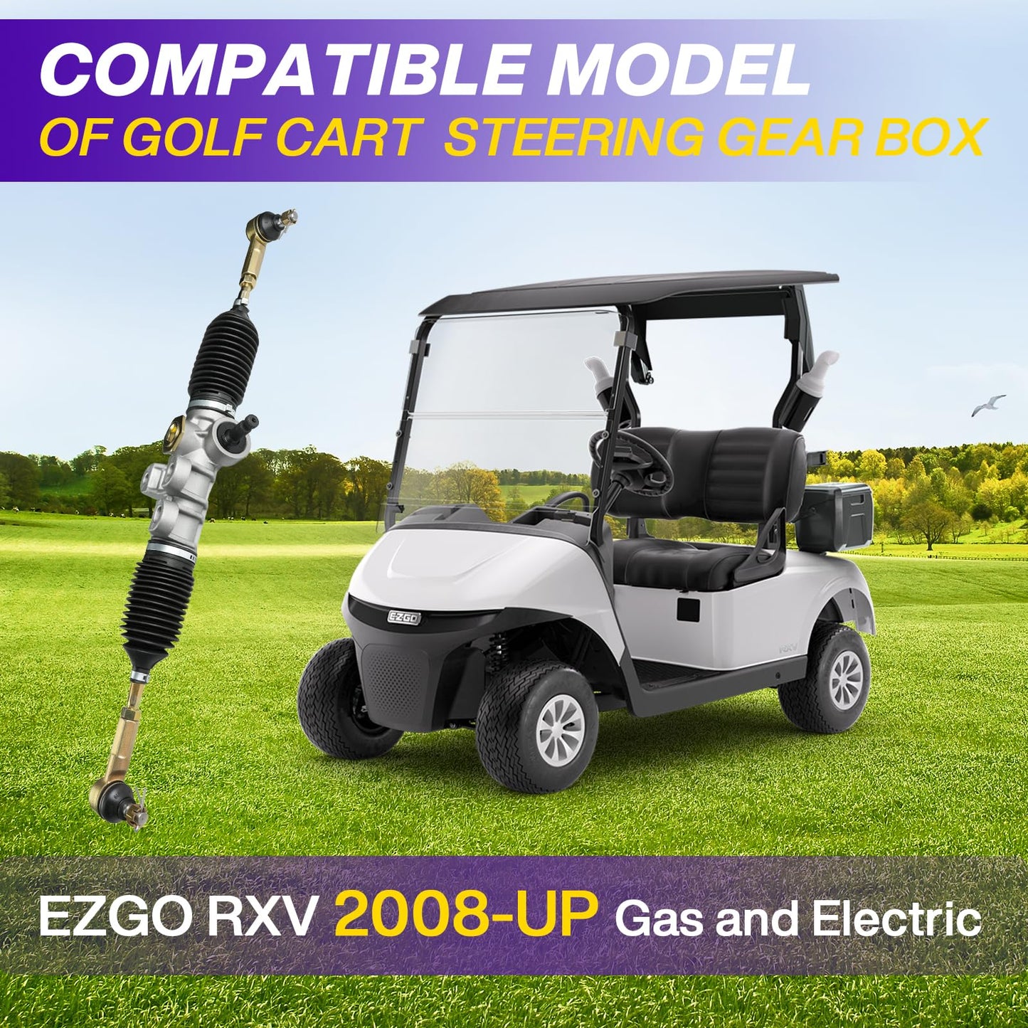 EZGO RXV Steering Gear Box Assembly, Golf Cart Steering Rack Fits EZGO RXV 2008-UP Gas and Electric Models, EZGO Steering Rack Golf Cart Steering Gear Box Assembly Replaces OEM# 601500 618329