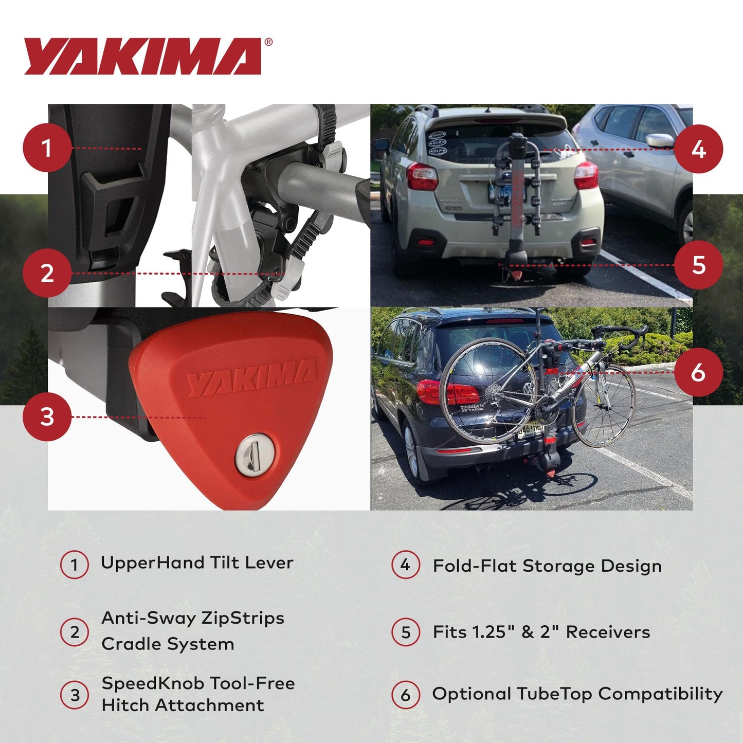 Yakima RidgeBack Tilt Away Hitch Bike Rack Carries Up to 2 Bikes, Fits 1.25 and 2 Inch Hitch Receiver for Cars, SUVs, and Trucks, Black